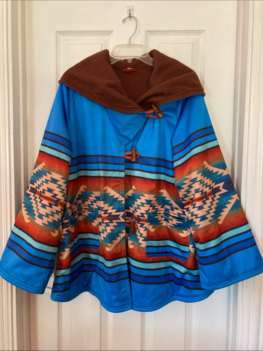 Southwestern Turquoise Hooded Toggle Jacket